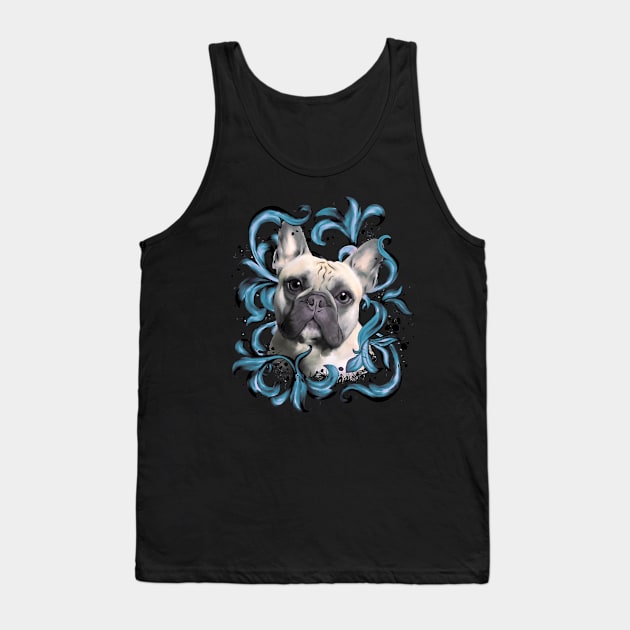 French bulldog, blue decorations leaves, frenchie lovers gift Tank Top by Collagedream